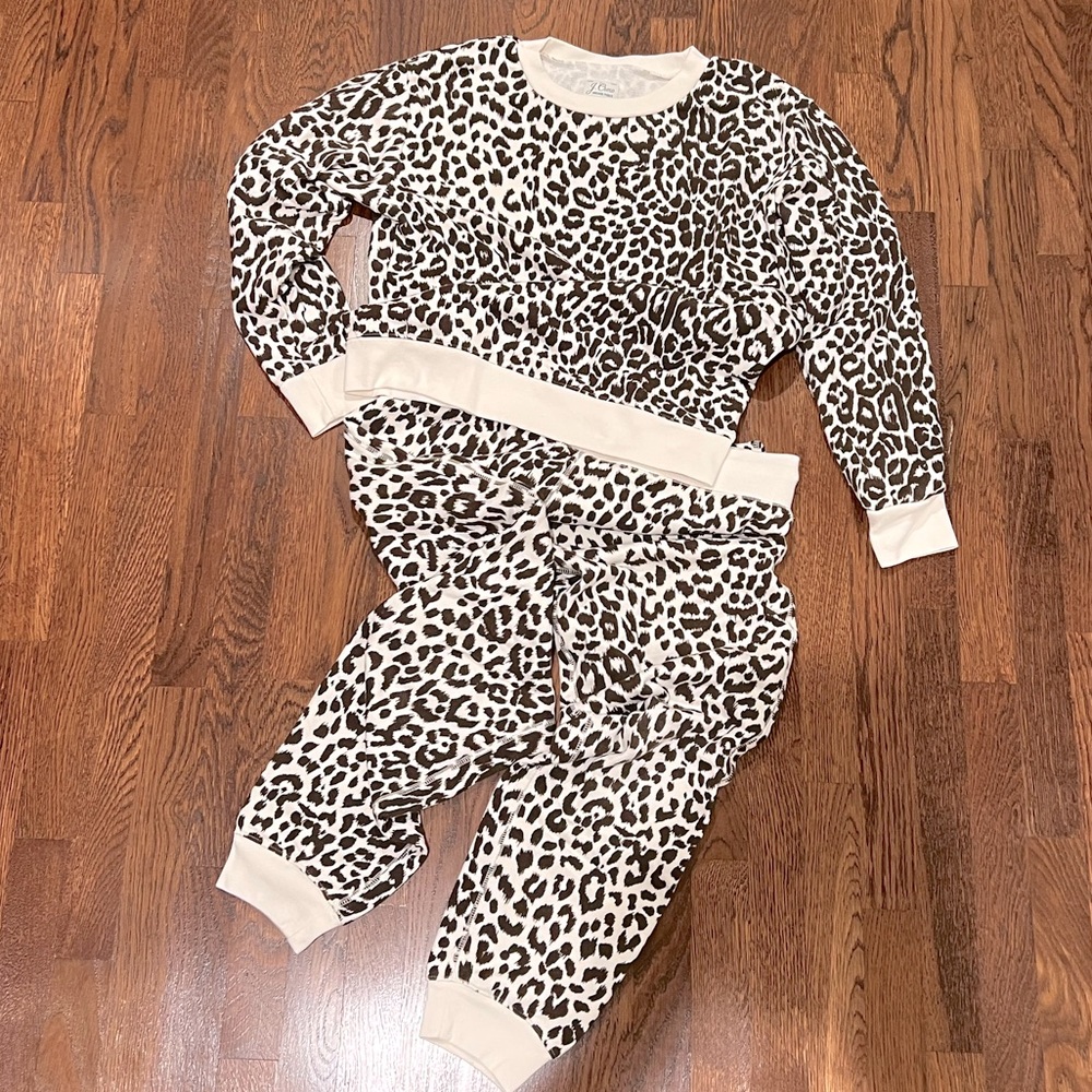 J Crew leopard jogger pant sweater set sz small